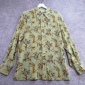 Diane Von Furstenberg Silk Assets Shirt Women Small Green Floral Print Button-Up